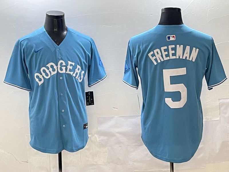 Men Los Angeles Dodgers 5 Freeman Light Blue Throwback Game 2025 Nike MLB Jersey style 20